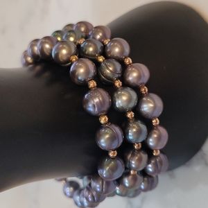 Freshwater Pearl Bracelets Set of 3 & Faux Pearl Necklace